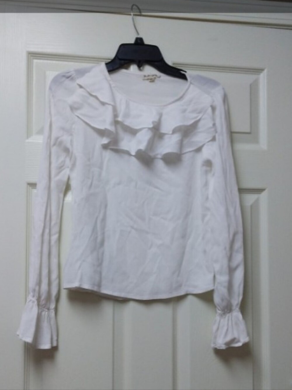 For Love and Lemons White Ruffle-Front Long Sleeve Blouse